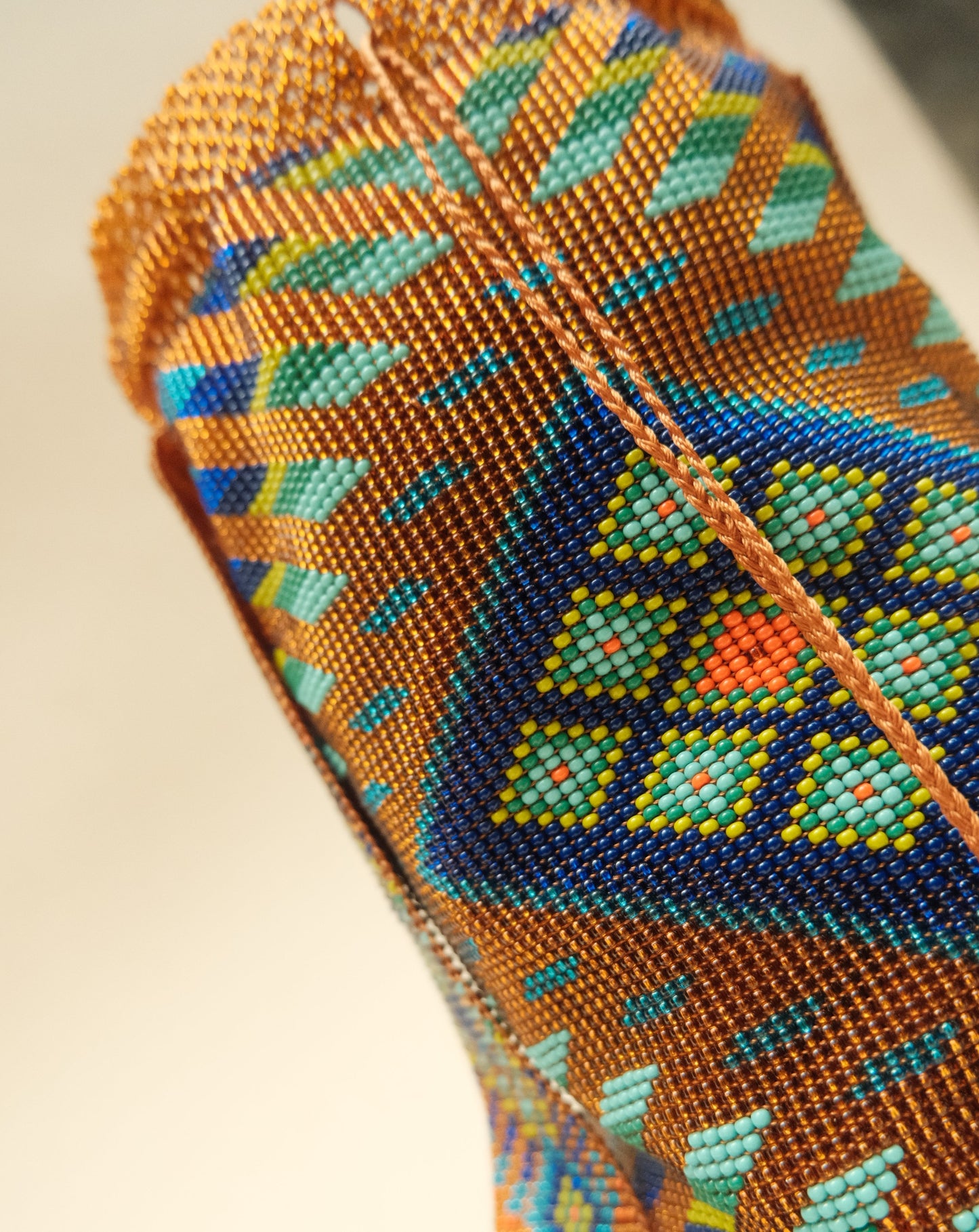 COPPER BLUE AND GREEN NATIVE BEADED MOCHILA