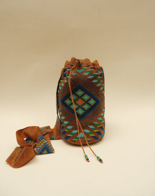 COPPER BLUE AND GREEN NATIVE BEADED MOCHILA