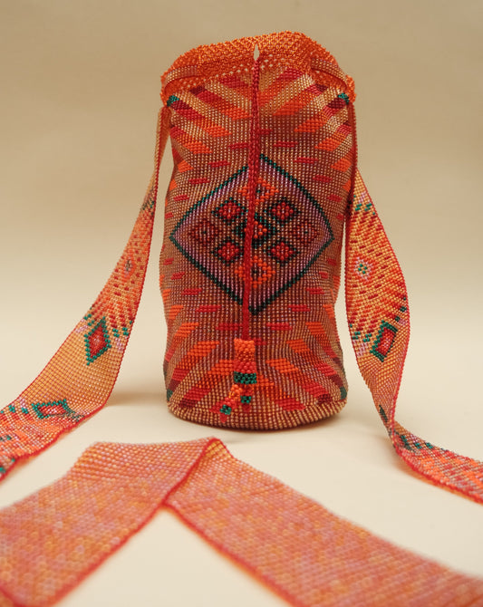 ORANGE AND RED NATIVE BEADED MOCHILA