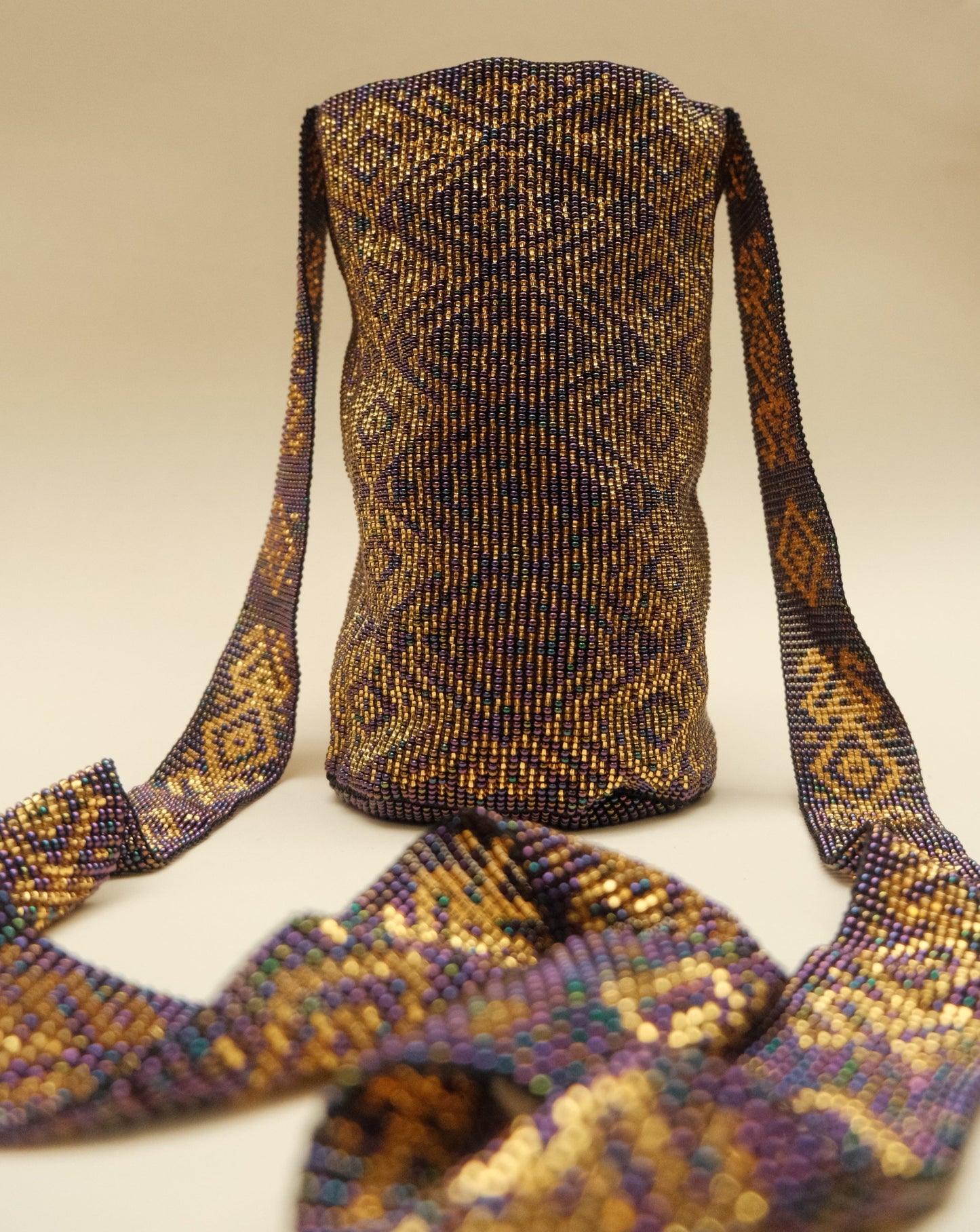 PURPLE AND GOLD NATIVE BEADED MOCHILA